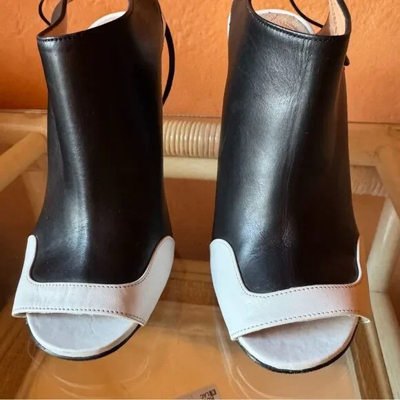 Roland Mouret Two-Tone Leather Slingback Heels Open Toe Size 37 - Picture 3 of 8